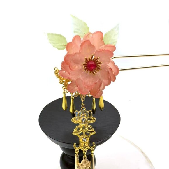 Gorgeous Floral Hairpin with Japanese Gold Accents main image 5